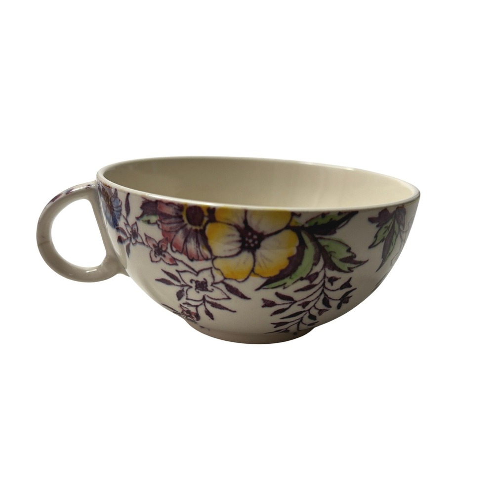Vintage Vernon Kilns Cream Floral Tea Cup Mug Wide Flat Purple Yellow Classic